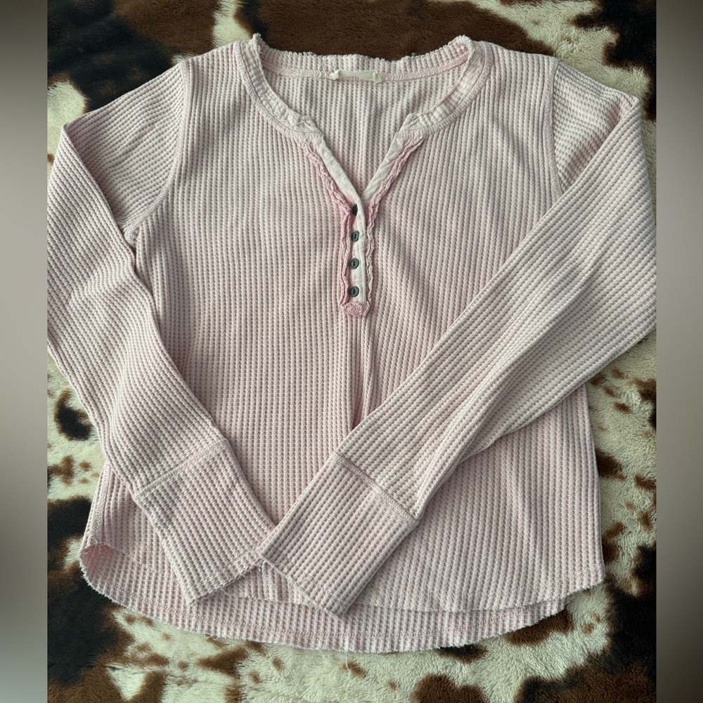 Lucky Brand Pink Waffle Knit Long Sleeve Top